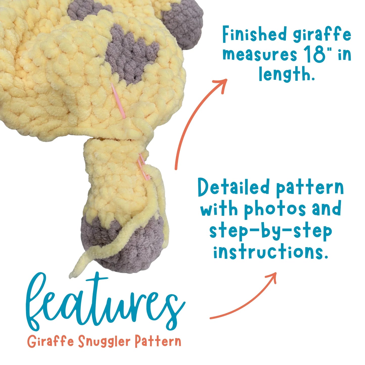 Soft yellow and gray giraffe snuggler with detailed crochet pattern and step-by-step instructions