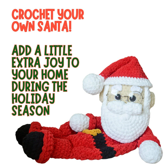 Handmade crochet Santa Claus plushie with glasses and festive holiday outfit