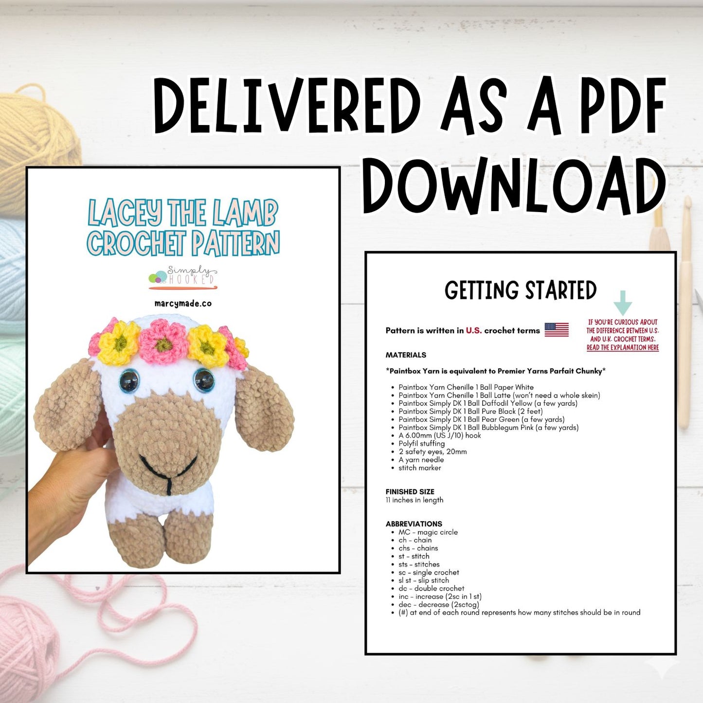 Lamb Crochet Pattern PDF | Beginner Amigurumi Plush with Flower Crown