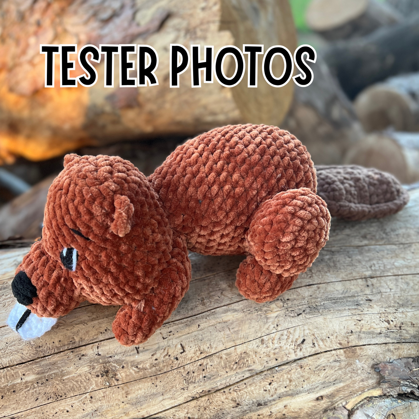 crochet beaver on a log