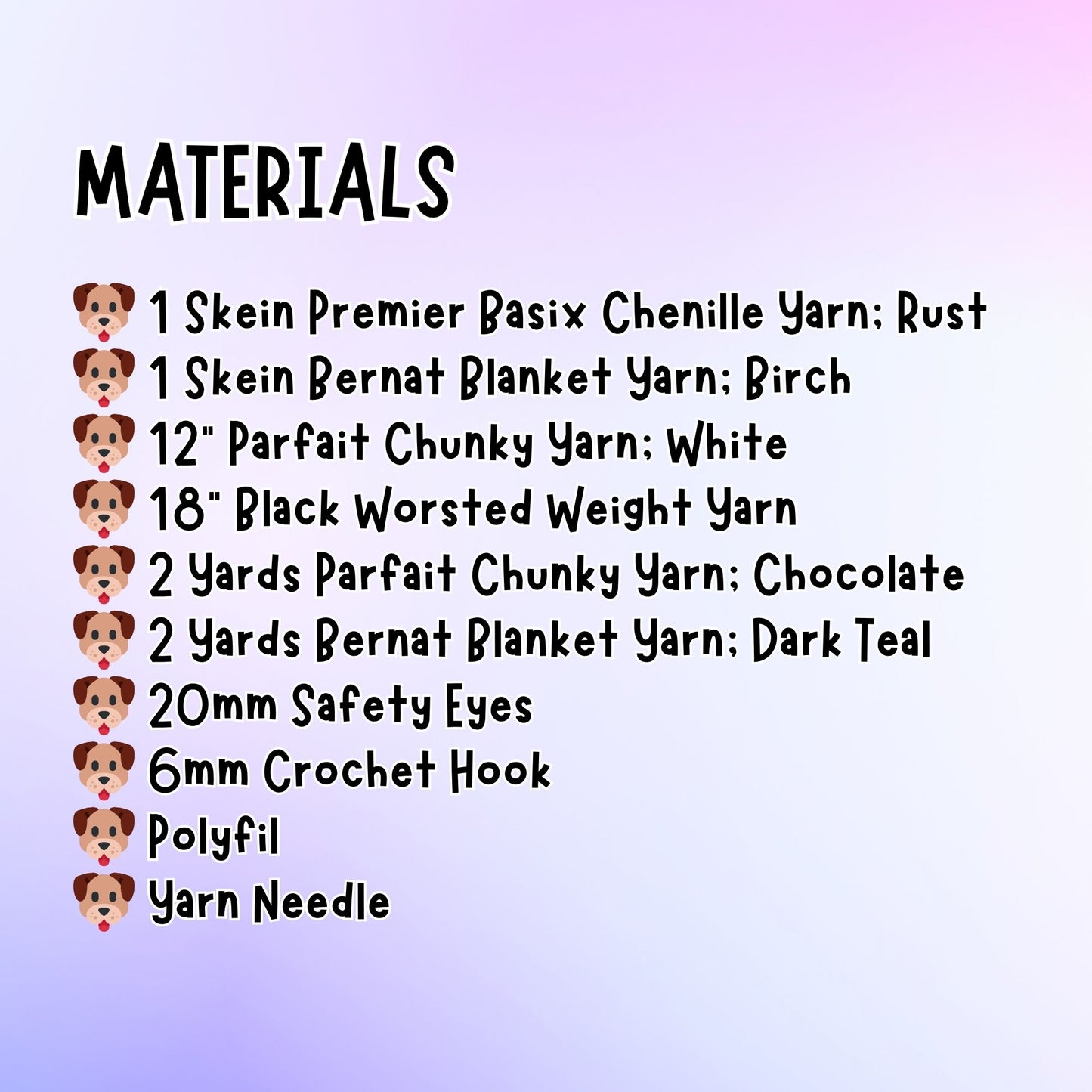 crochet dachshund materials list