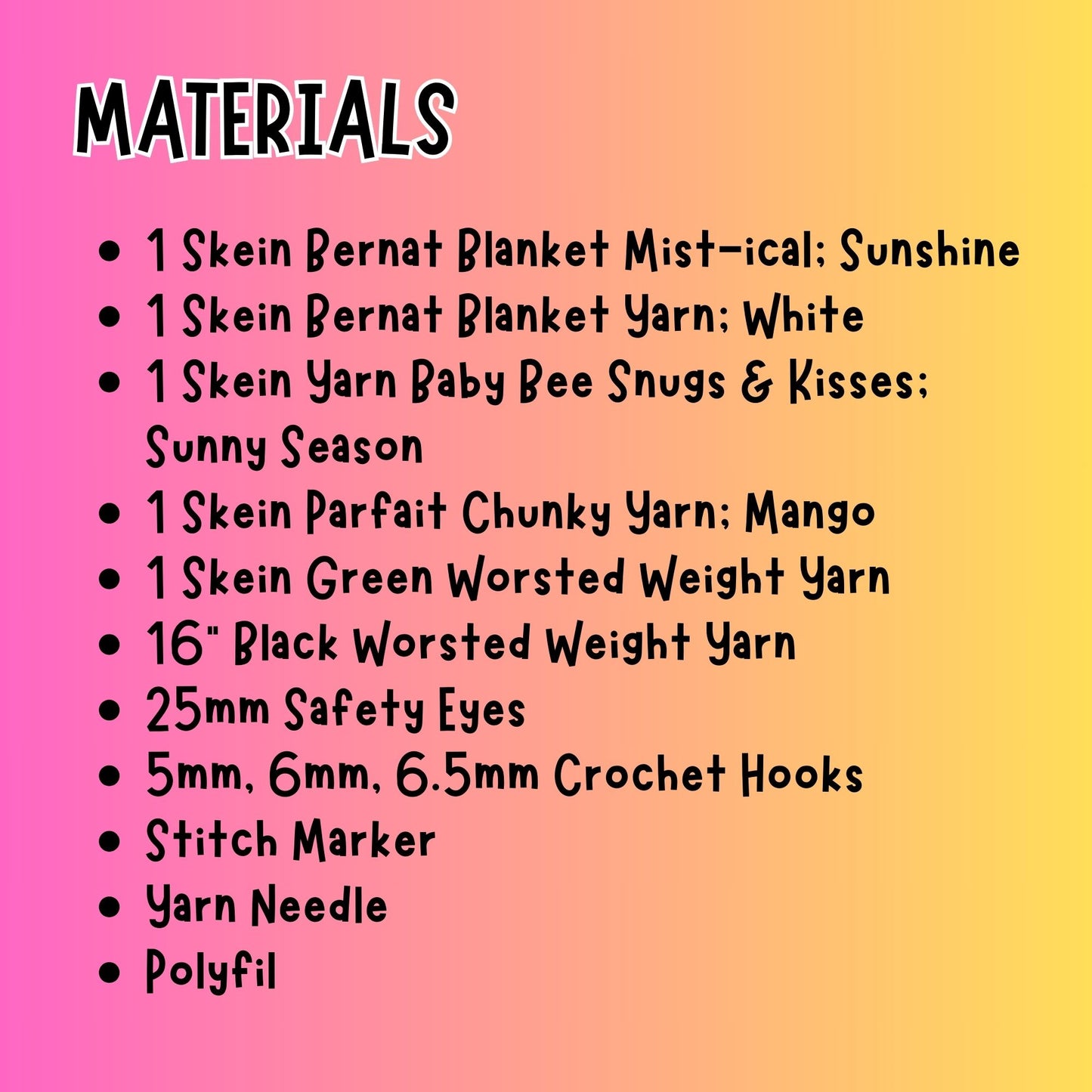 crochet easter bunny materials list