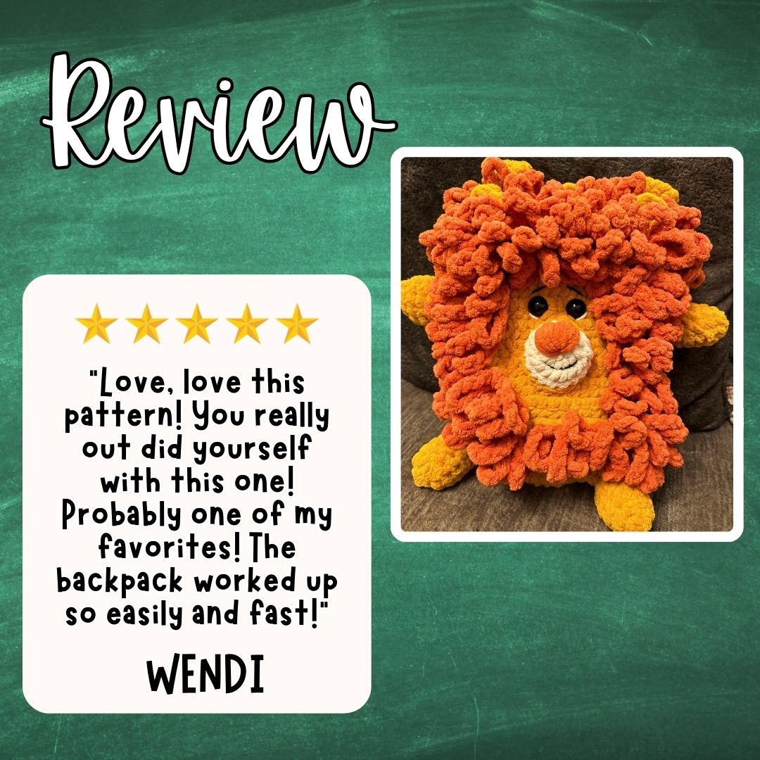 crochet lion backpack testimonial