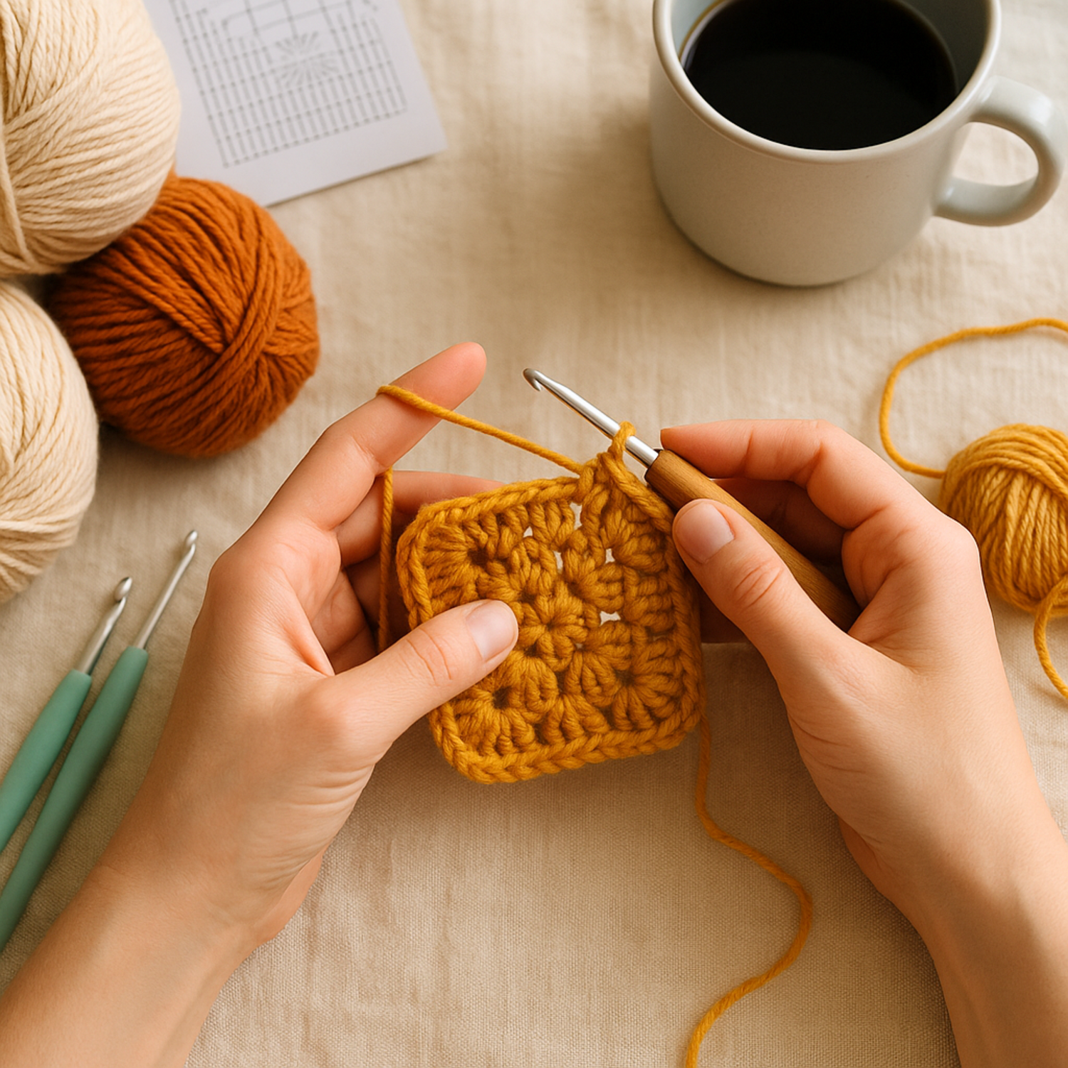 crocheting a granny square