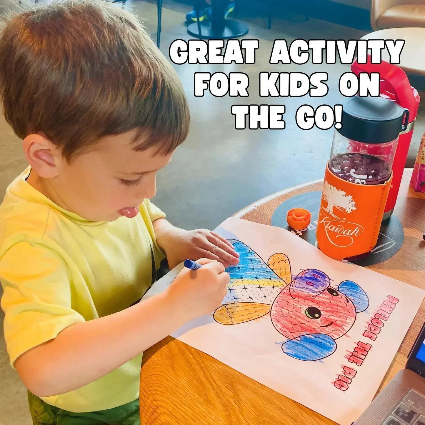 Child coloring a cute crochet animal coloring page, beginner amigurumi activity for kids.