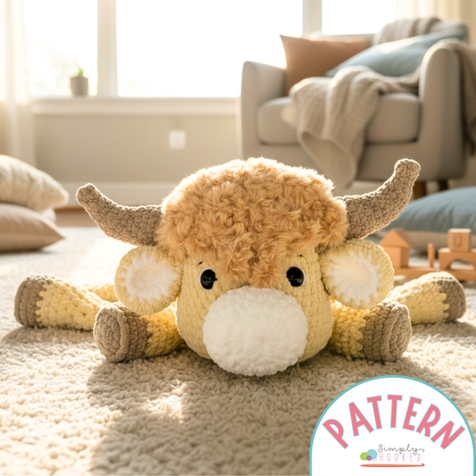 Highland Cow Crochet Pattern – Easy 21" Snuggler PDF Tutorial
