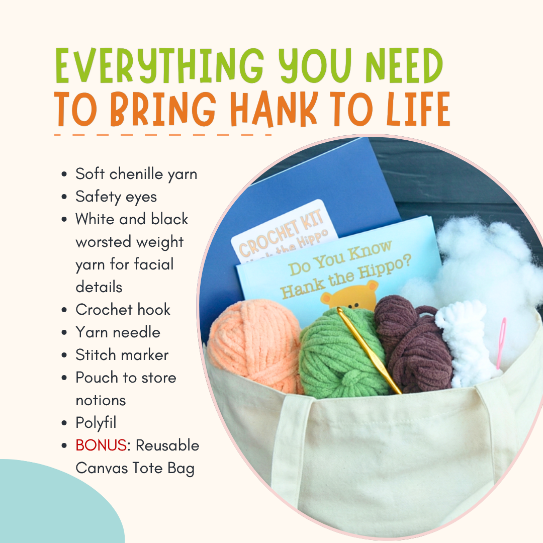 Hank the Hippo Crochet Kit & Children's Book Bundle