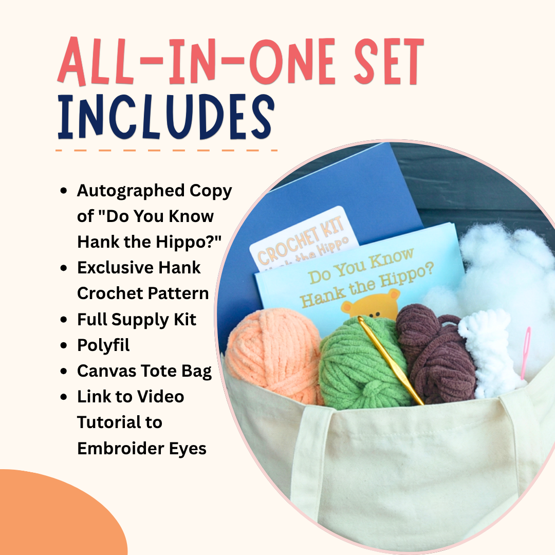 Hank the Hippo Crochet Kit & Children's Book Bundle