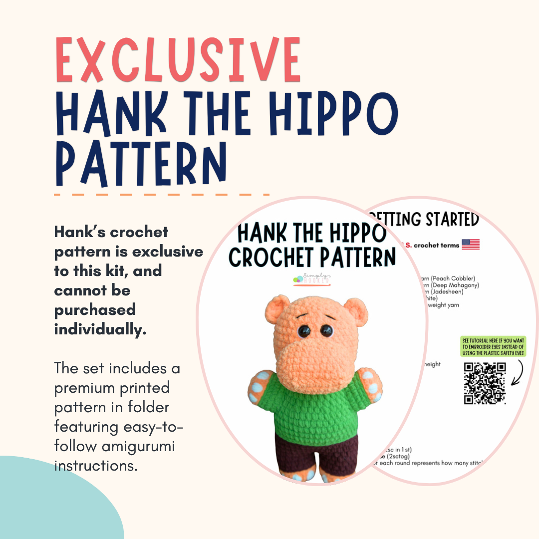 Hank the Hippo Crochet Kit & Children's Book Bundle
