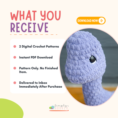 Dinosaur Crochet Pattern Bundle PDF | T-Rex & Brontosaurus