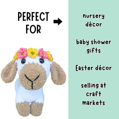 Lamb Crochet Pattern PDF | Beginner Amigurumi Plush with Flower Crown