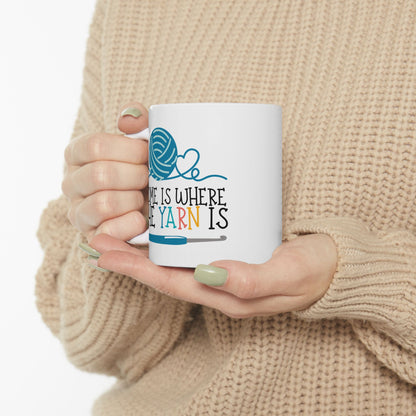Crochet Coffee Mug – “Home Is Where the Yarn Is” (11oz & 15oz)