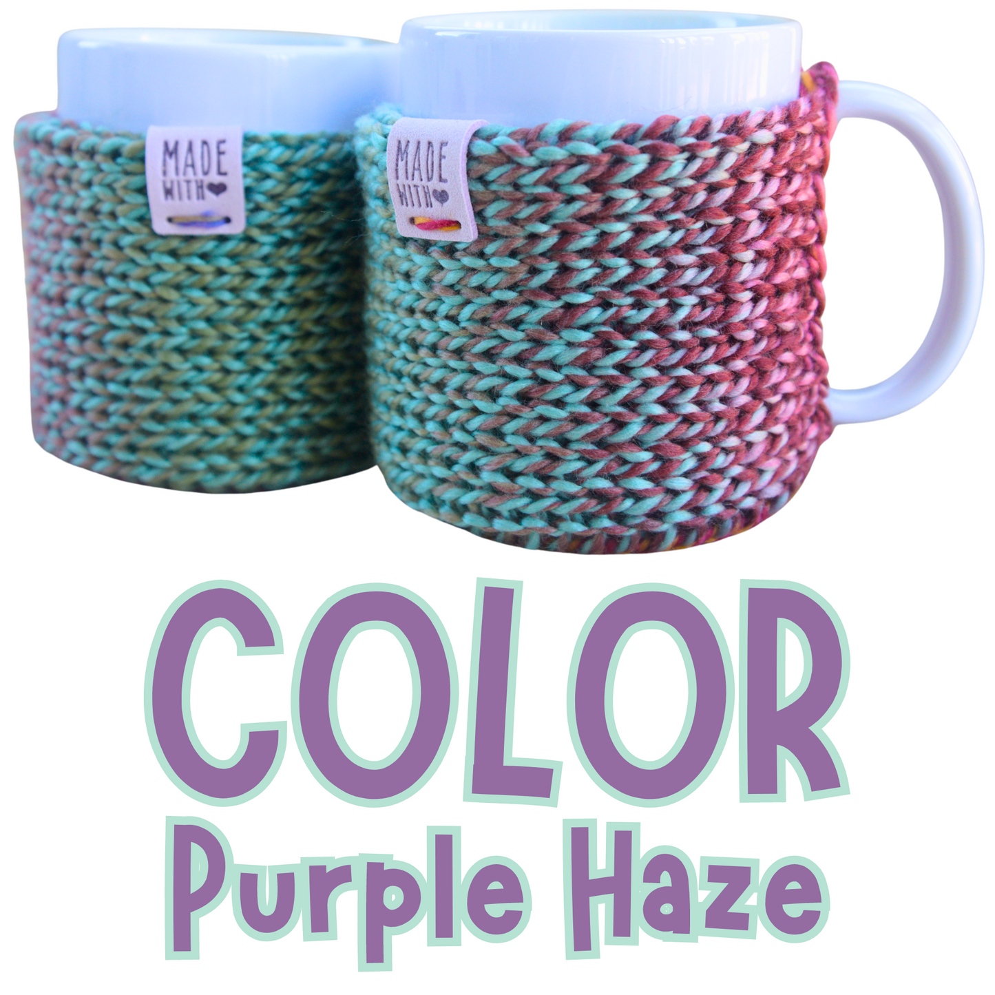 Coffee Cup Cozy With Coaster For 11 oz Mugs Colorful, 2-Pack