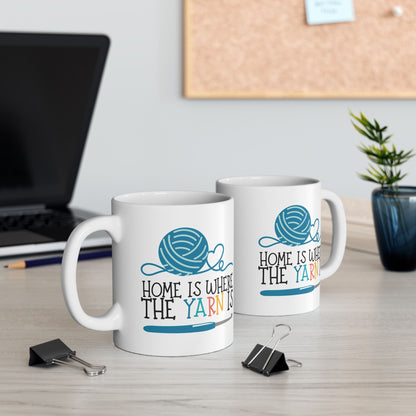 Crochet Coffee Mug – “Home Is Where the Yarn Is” (11oz & 15oz)