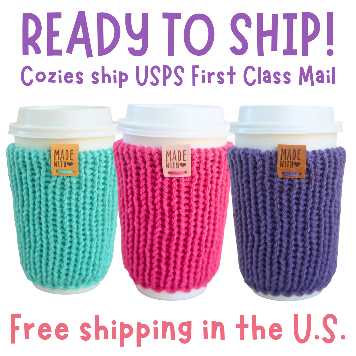 Coffee Cup Cozies For Iced Coffee and Hot Drinks, Set of 3