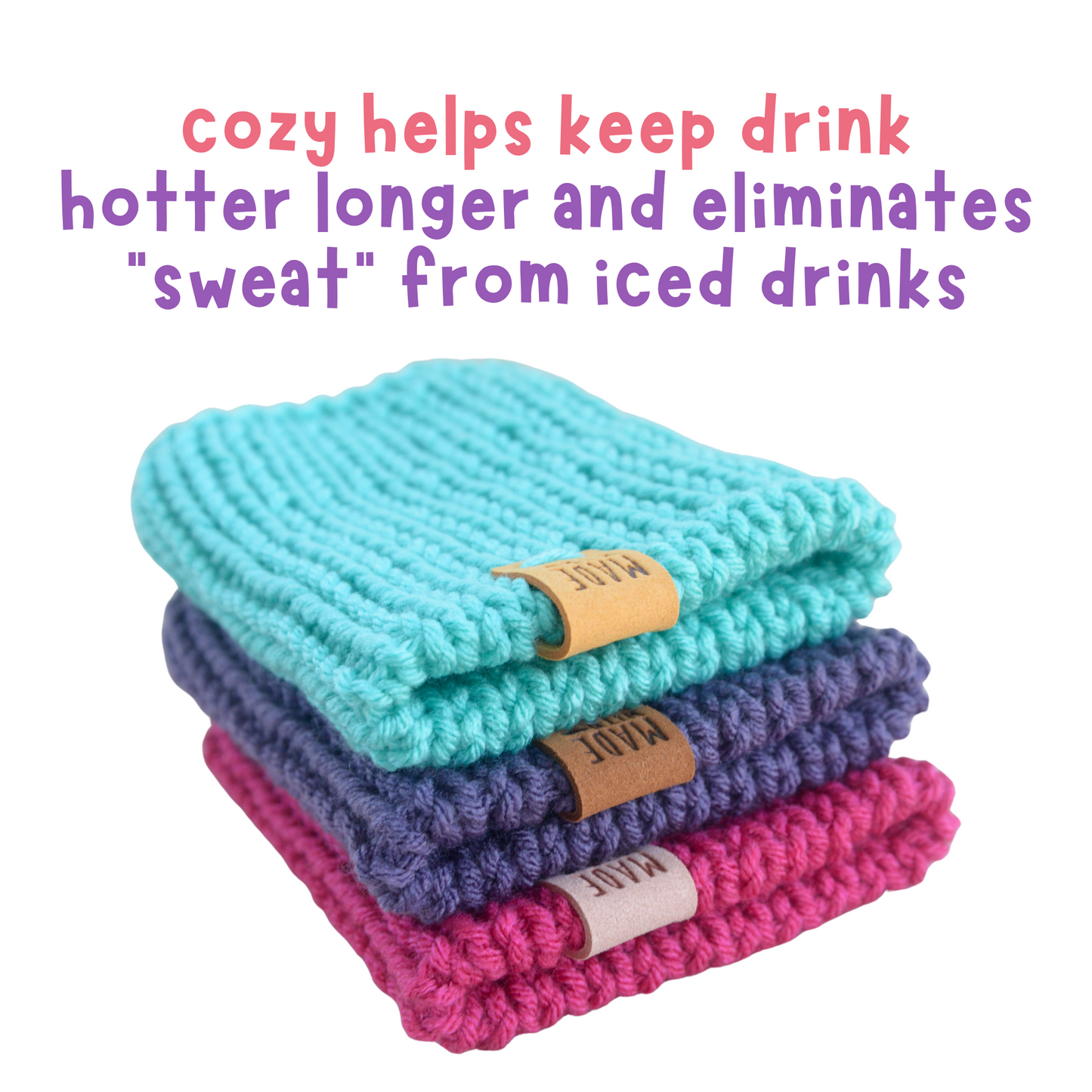 Coffee Cup Cozies For Iced Coffee and Hot Drinks, Set of 3