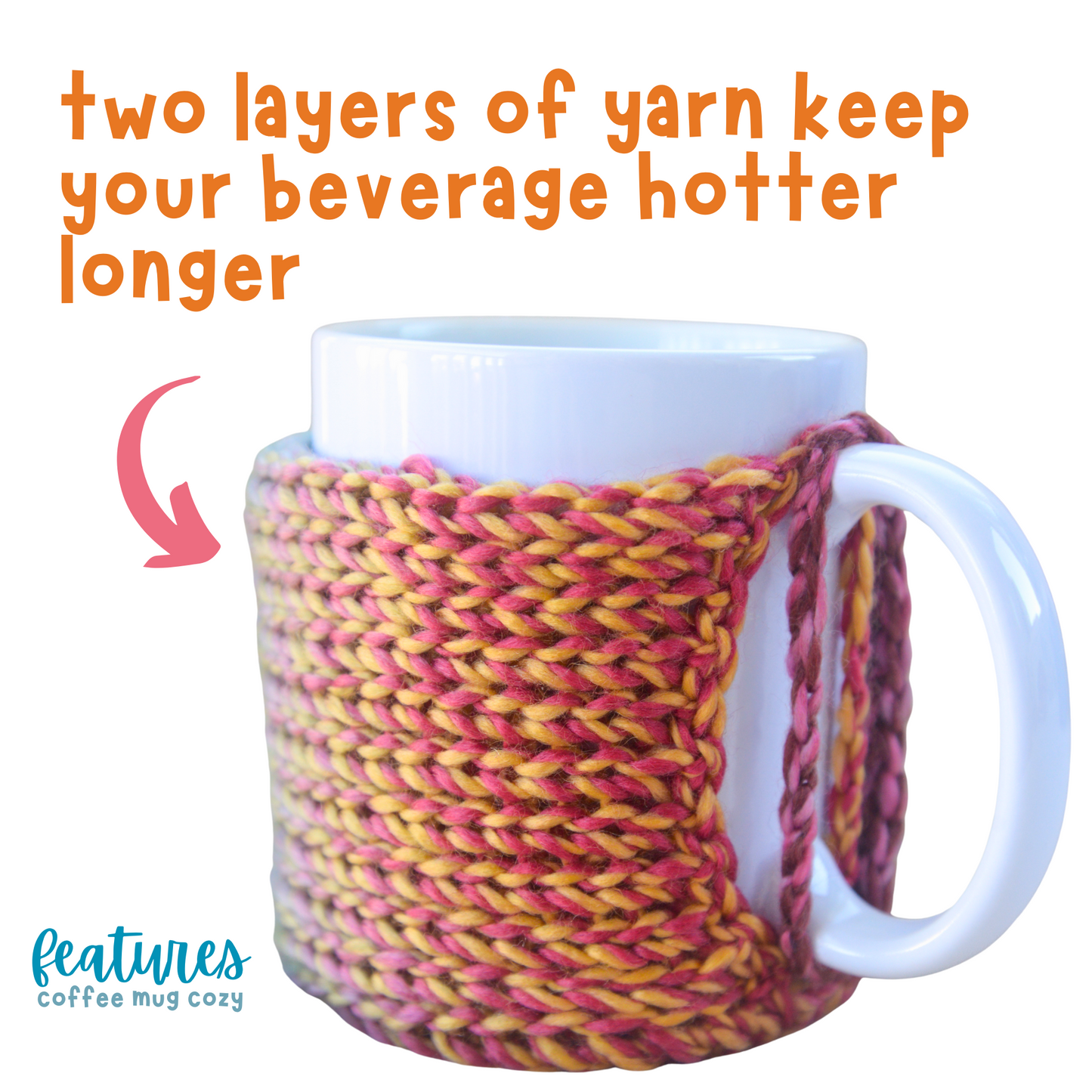 Coffee Cup Cozy With Coaster For 11 oz Mugs Colorful, 2-Pack