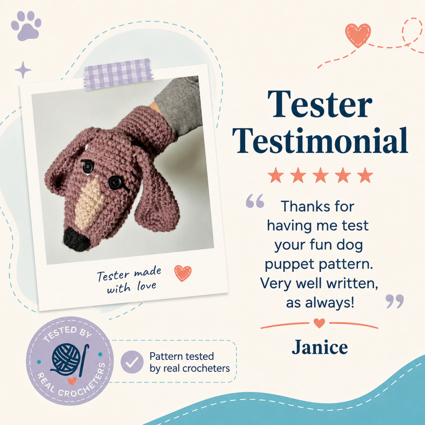 Dog Crochet Pattern Hand Puppet PDF