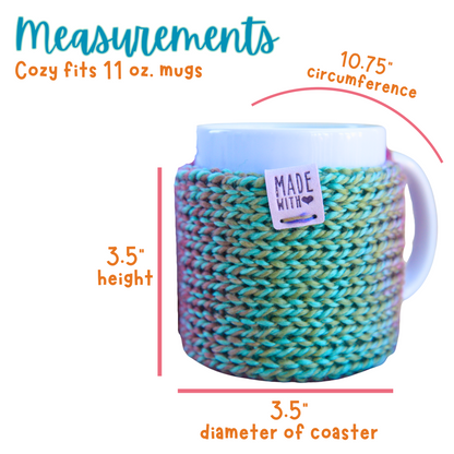 Coffee Cup Cozy With Coaster For 11 oz Mugs Colorful, 2-Pack