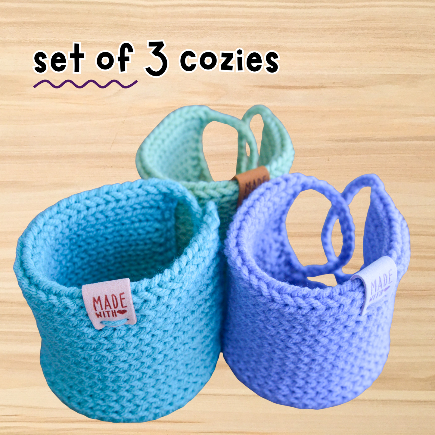 Mug Cozies with Coasters – Set of 3 Coffee Accessories Gift