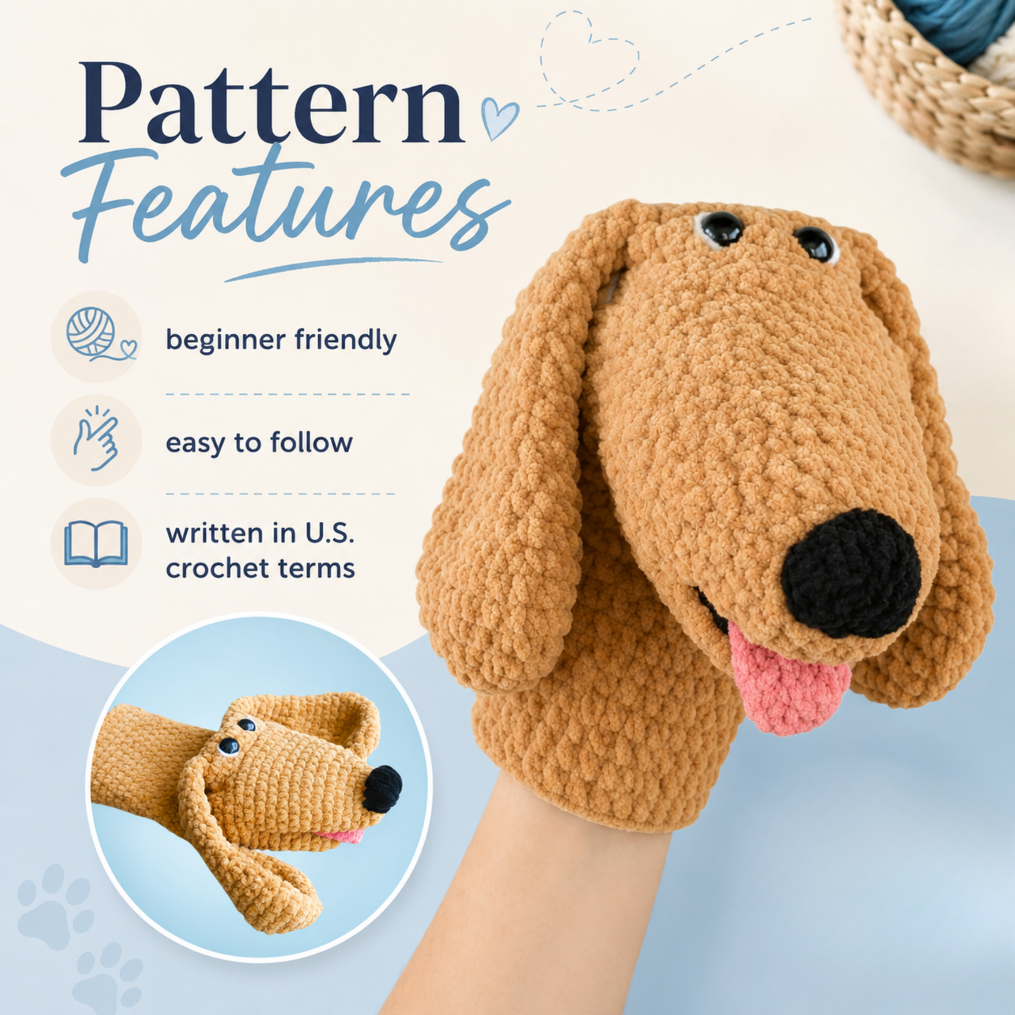 Dog Crochet Pattern Hand Puppet PDF
