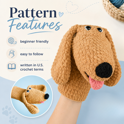 Dog Crochet Pattern Hand Puppet PDF