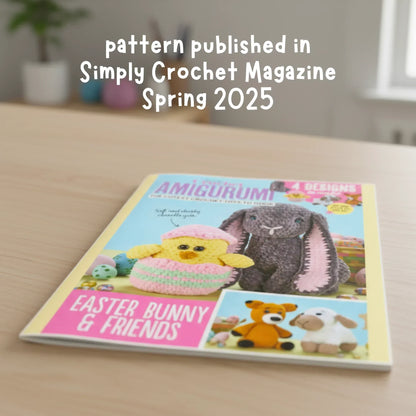 Simply Crochet Magazine featuring Easter bunny and chick amigurumi on a table