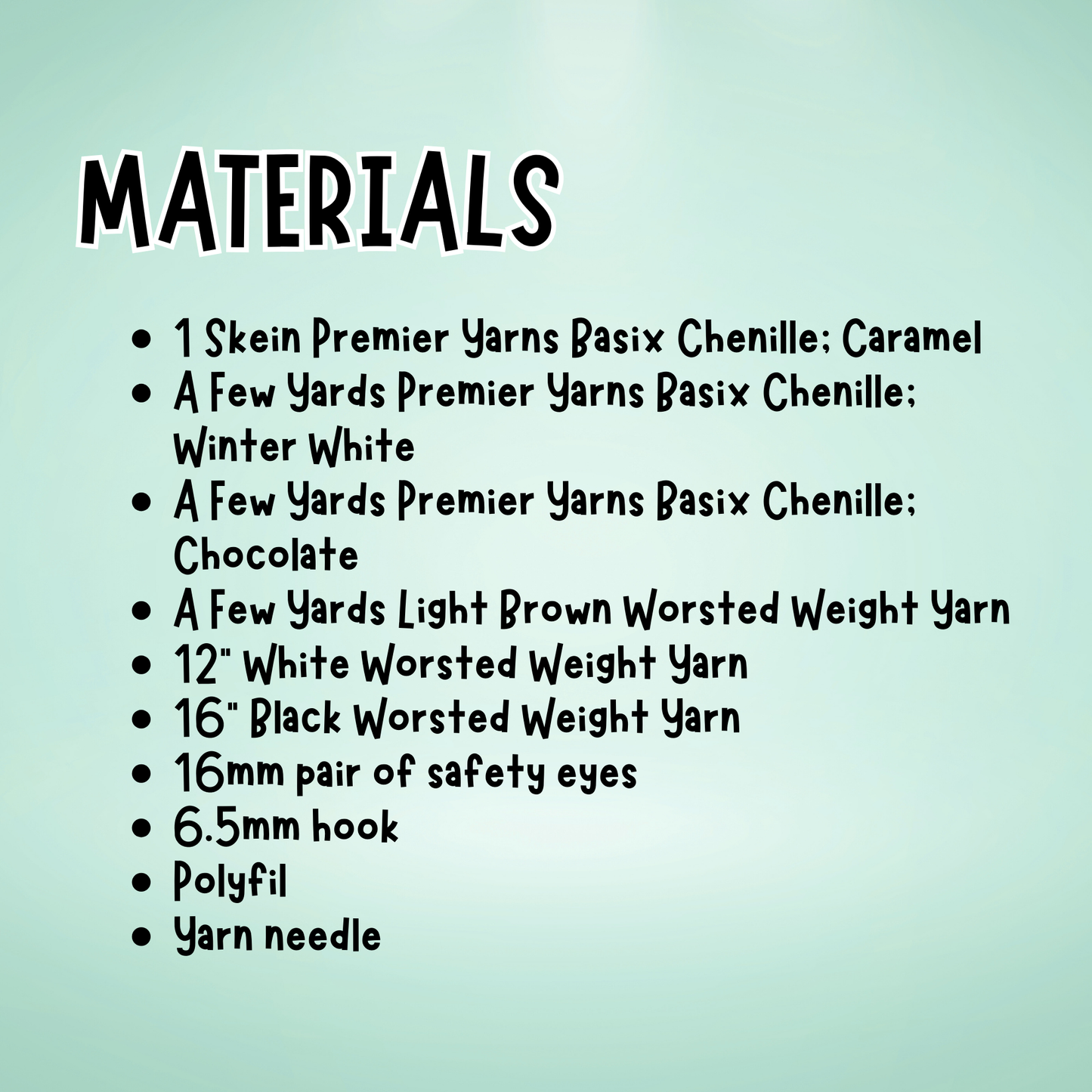 List of materials for a craft project on a light green background