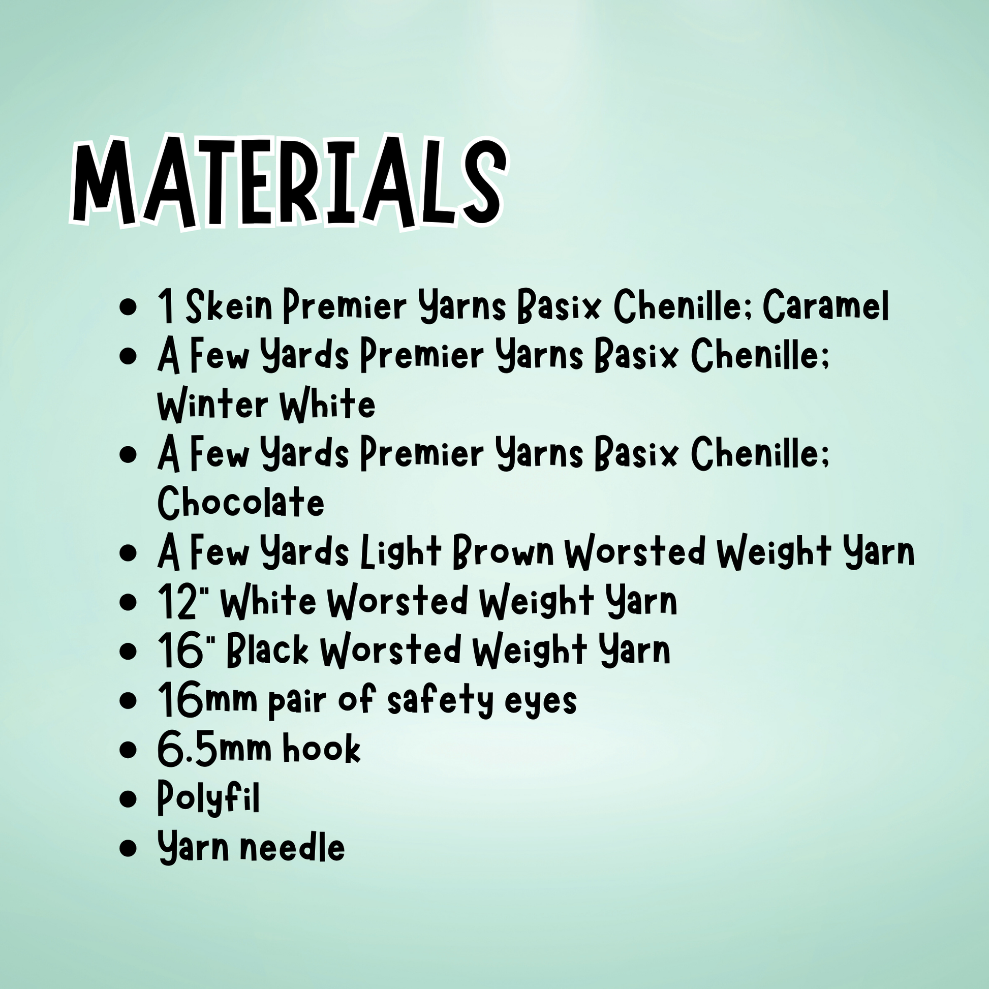 List of materials for a craft project on a light green background