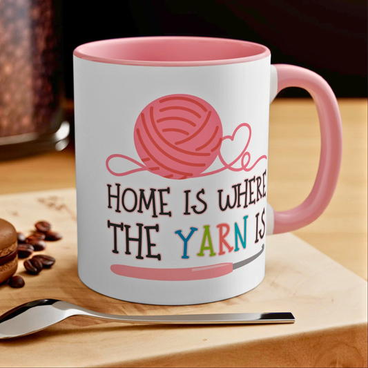 Crochet Coffee Mug – “Home Is Where the Yarn Is” (11oz & 15oz)