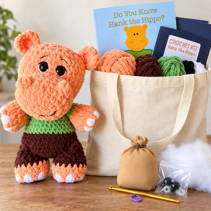 Hank the Hippo Crochet Kit & Children's Book Bundle