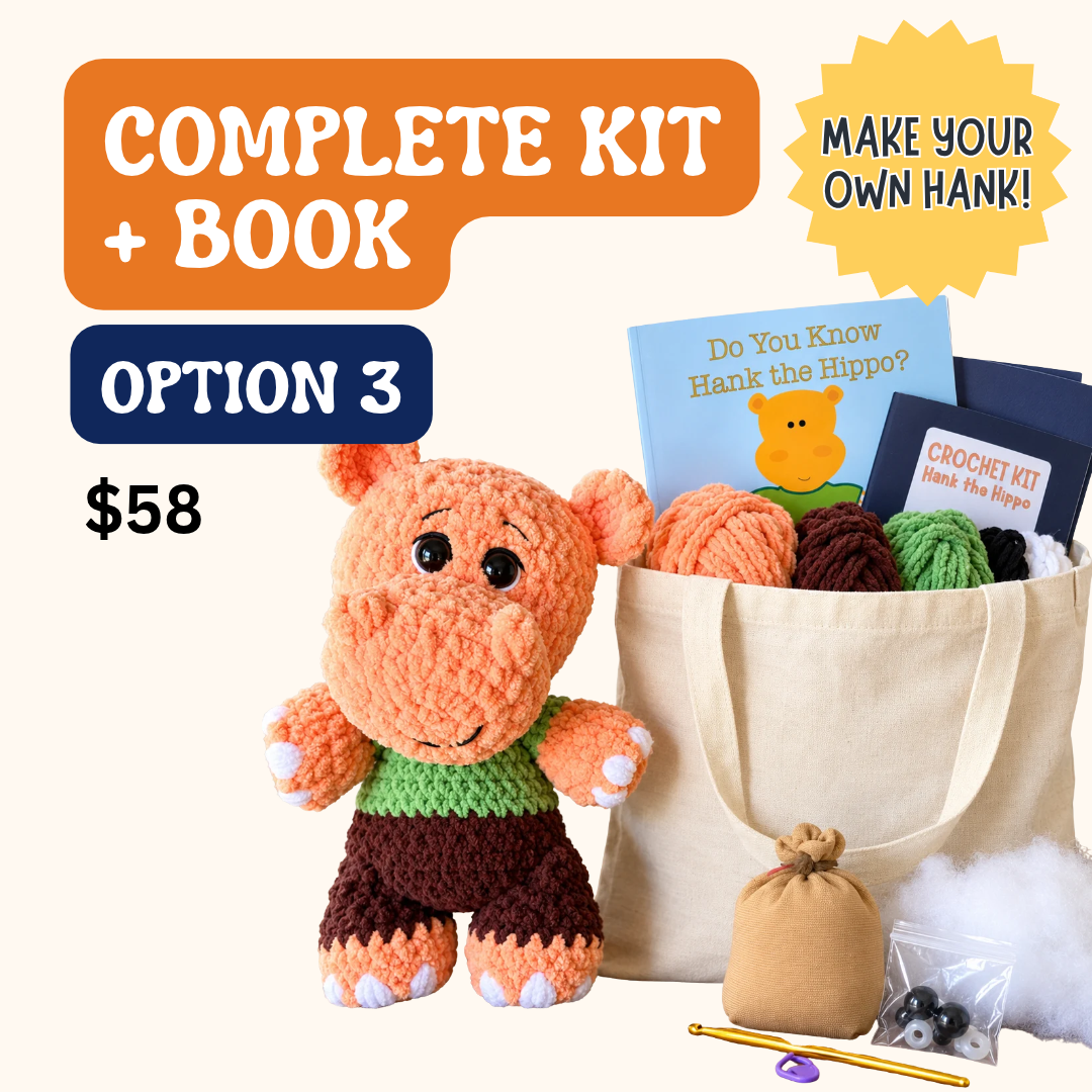Hank the Hippo Crochet Pattern, Storybook & DIY Kit