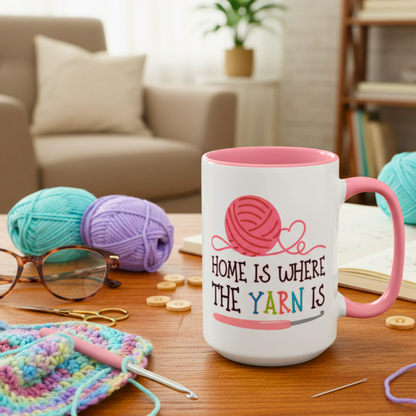 Crochet Coffee Mug – “Home Is Where the Yarn Is” (11oz & 15oz)