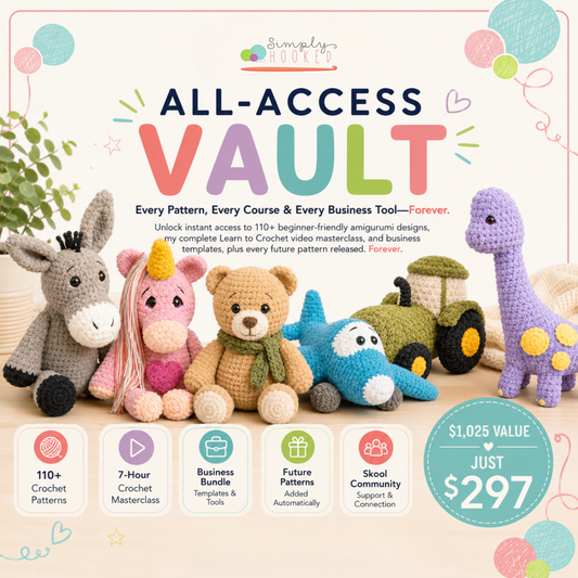 Crochet Pattern Vault PDFs: Current + Future Patterns + Masterclass Course + Business Bundle