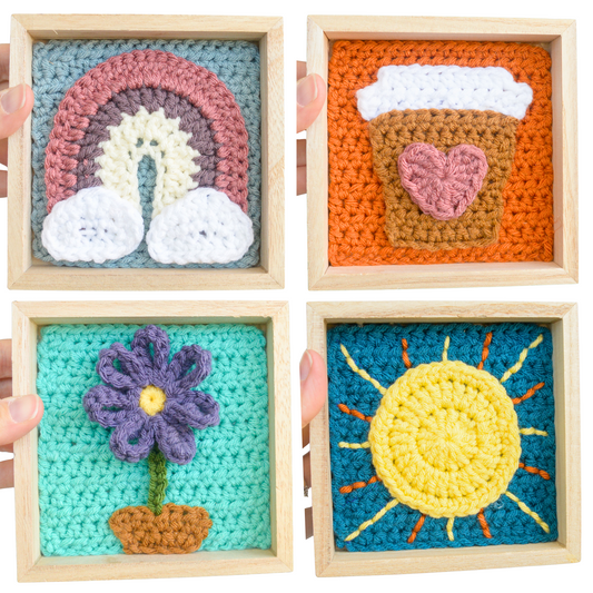 crochet applique shadowboxes 