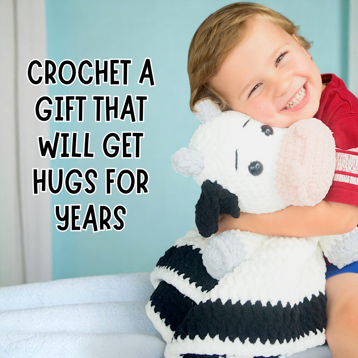 crochet cow blanket with kid