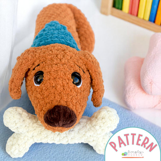 crochet dachshund and bone