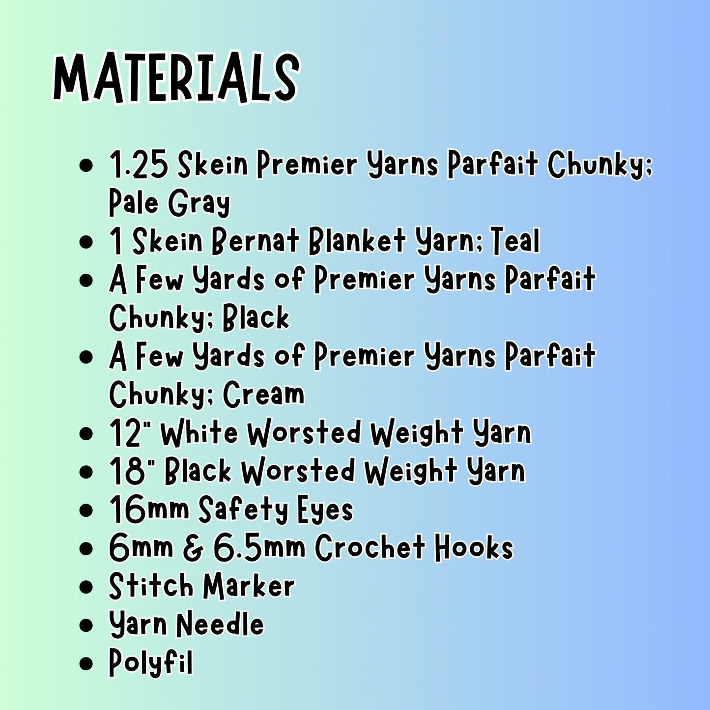 crochet koala materials list