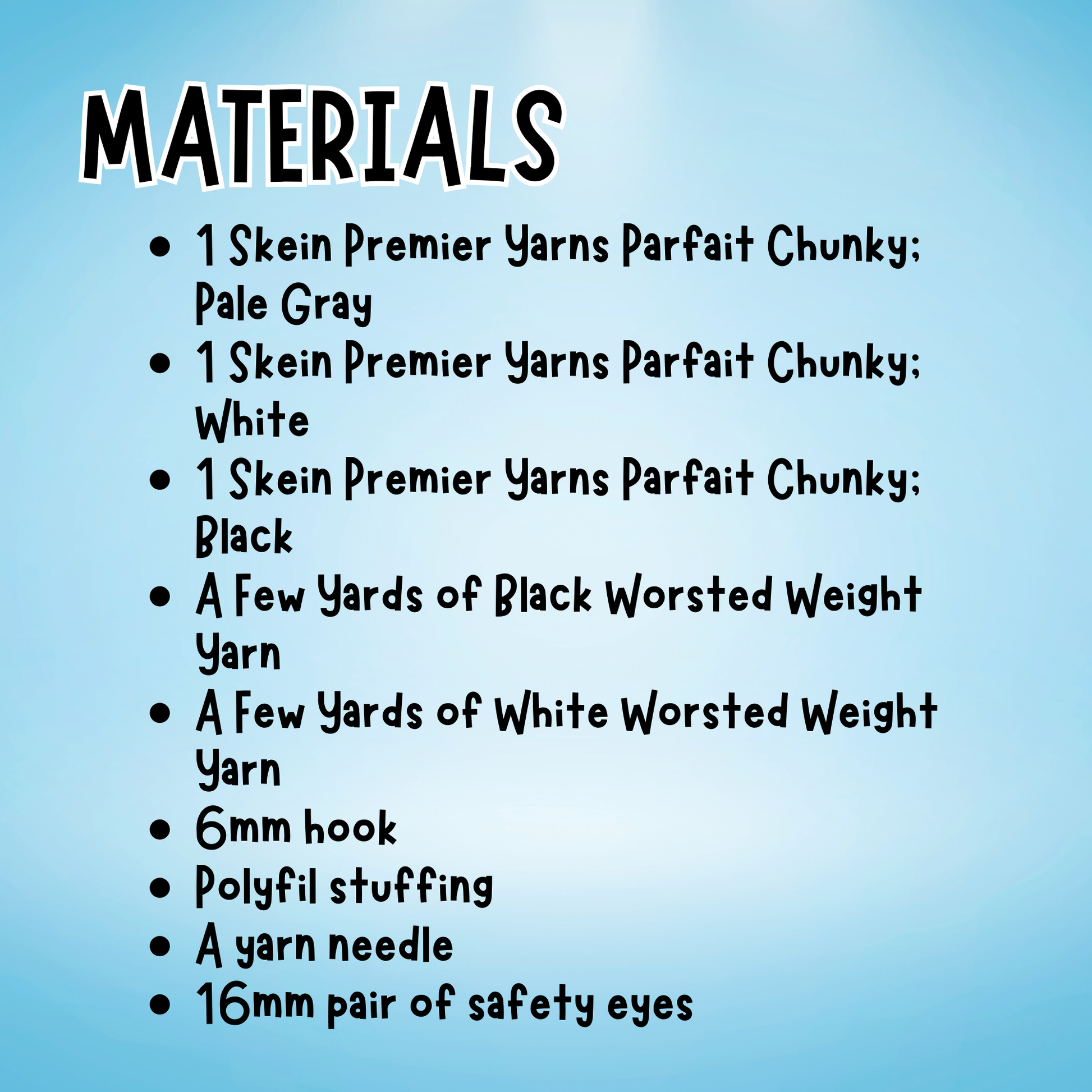 List of materials for a craft project on a blue background