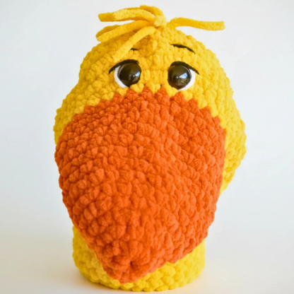 Yellow and orange crochet plush bird amigurumi with big eyes, handmade stuffed animal