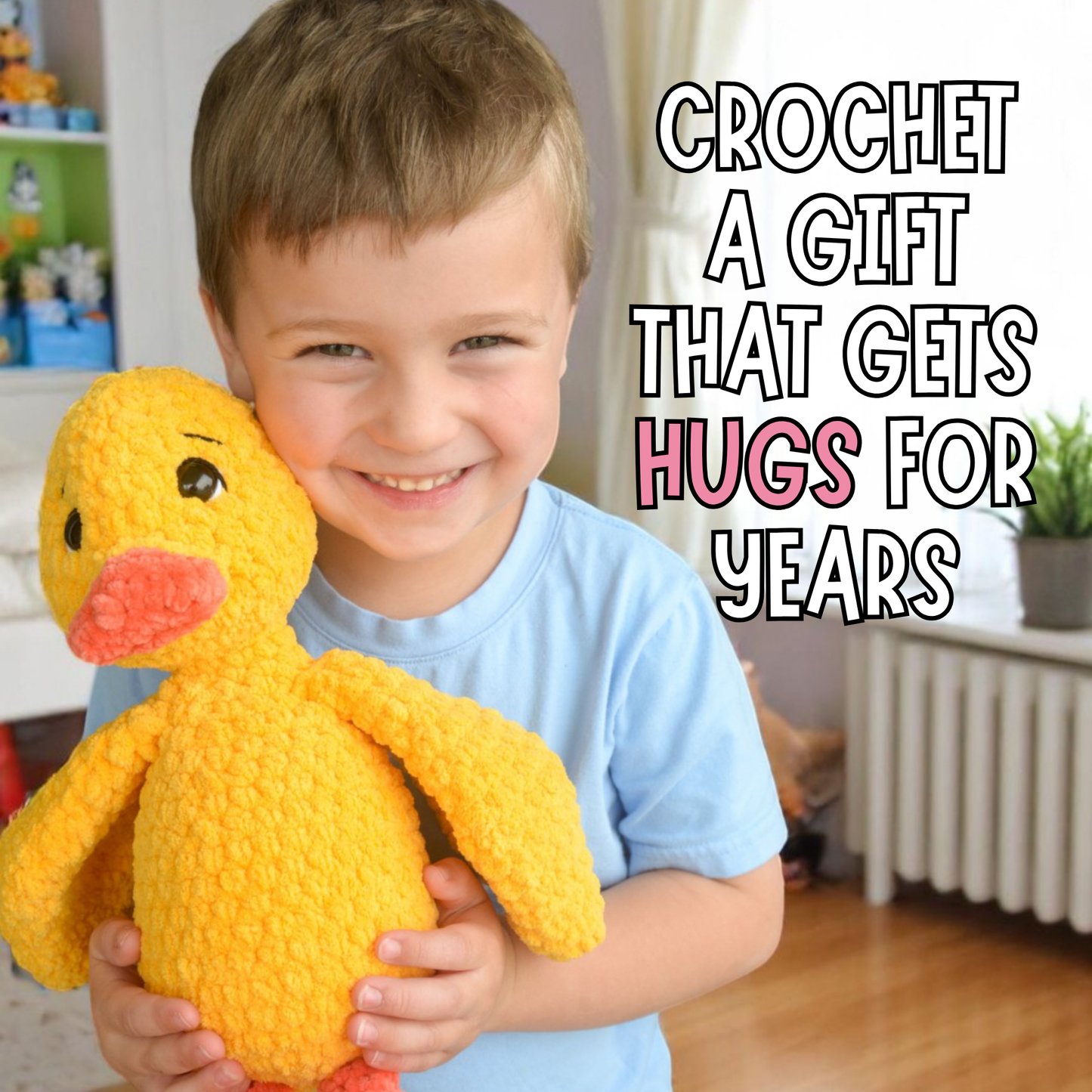 duck plushie with kid
