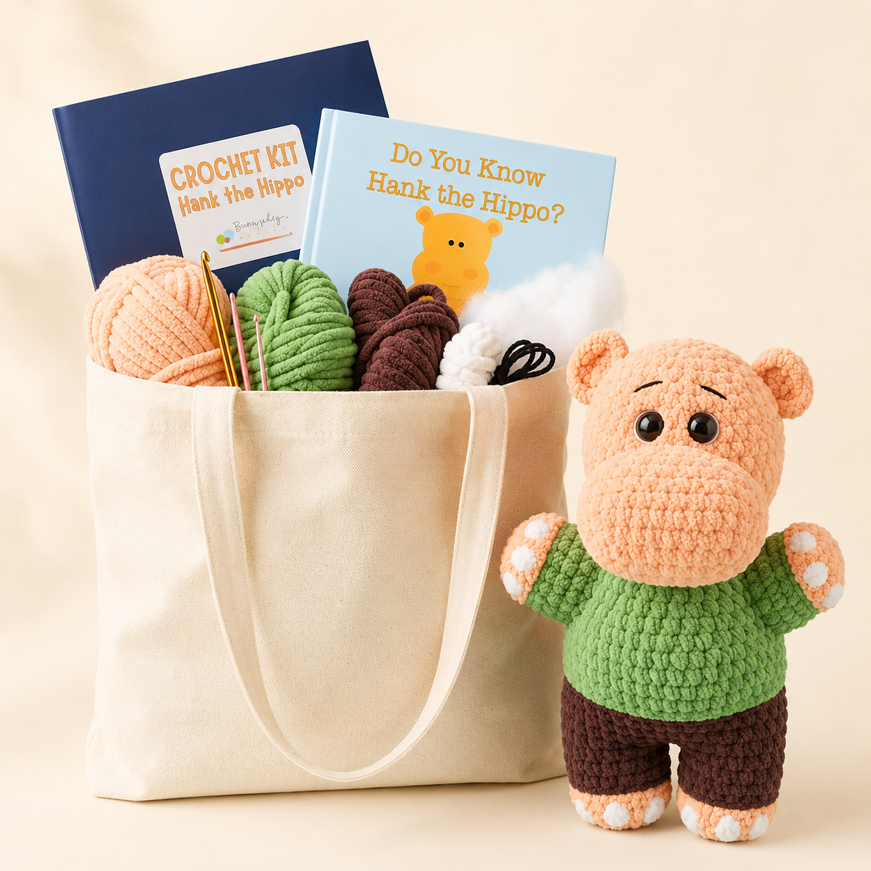 Hank the Hippo Crochet Kit & Children's Book Bundle
