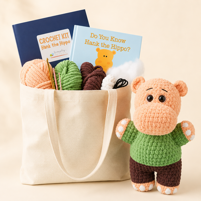 Hank the Hippo Crochet Kit & Children's Book Bundle