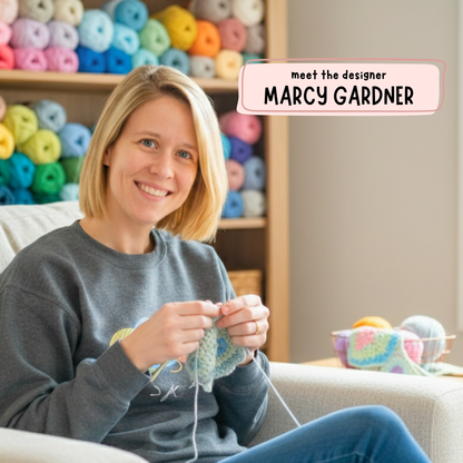 woman crocheting in chair