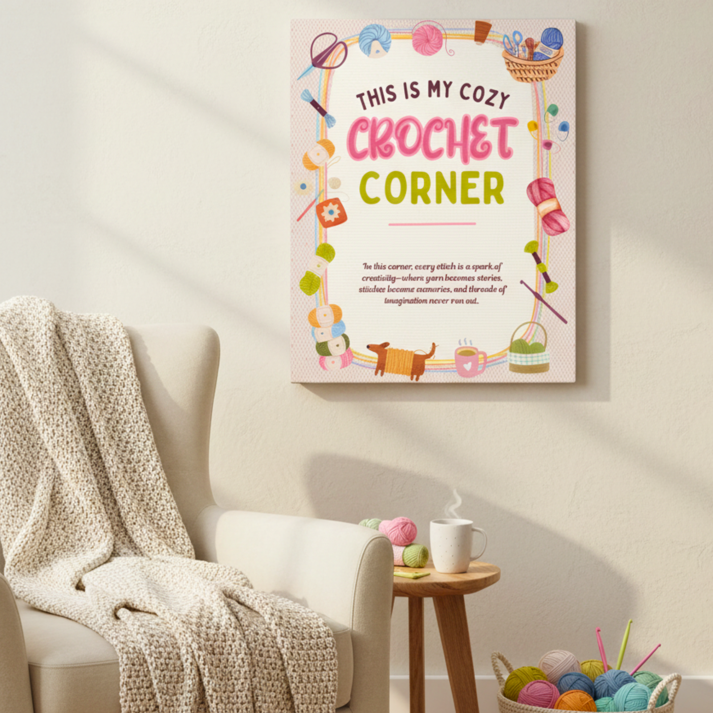 This Is My Cozy Crochet Corner Canvas Wall Art (8x10 & 16x20)