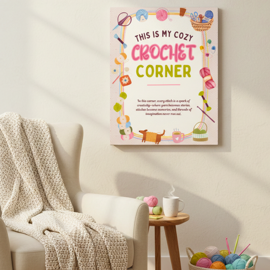 This Is My Cozy Crochet Corner Canvas Wall Art (8x10 & 16x20)