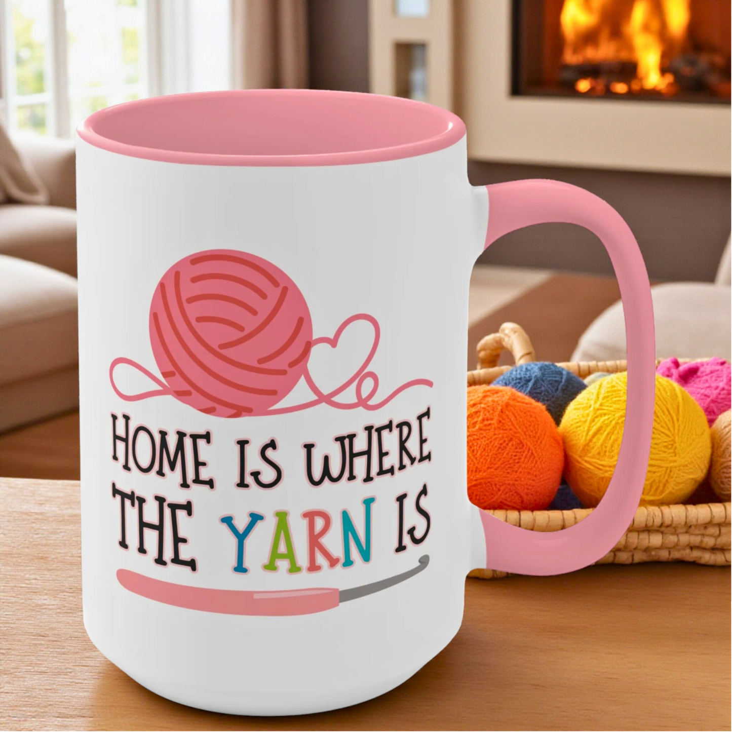 Crochet Coffee Mug – “Home Is Where the Yarn Is” (11oz & 15oz)